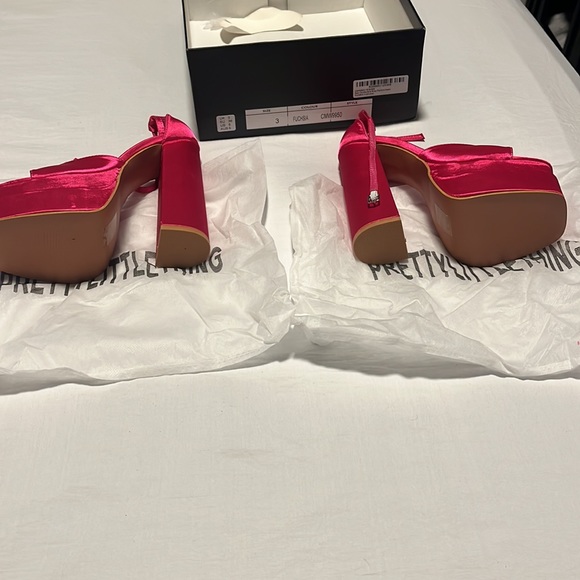 PLT Fuchsia Satin Double Sole Strap Platform Heels - Picture 5 of 6